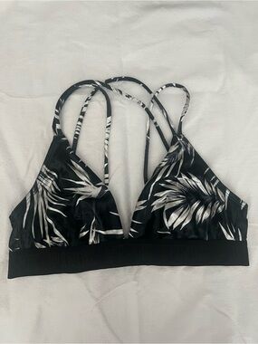 Victorias secret Pink Black & White Velvet Palm Print Strappy Bralette Size L